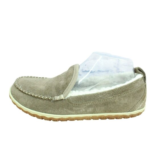 LL Bean Cement Suede Slip-On Moccasin Slippers Fleece Lined Mountain Size 8 M - Picture 1 of 9